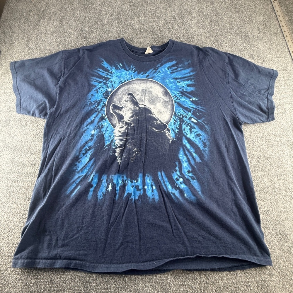 Vintage Style Howling Wolf Full Moon Graphic T-Shirt Navy Blue 2XL 0752